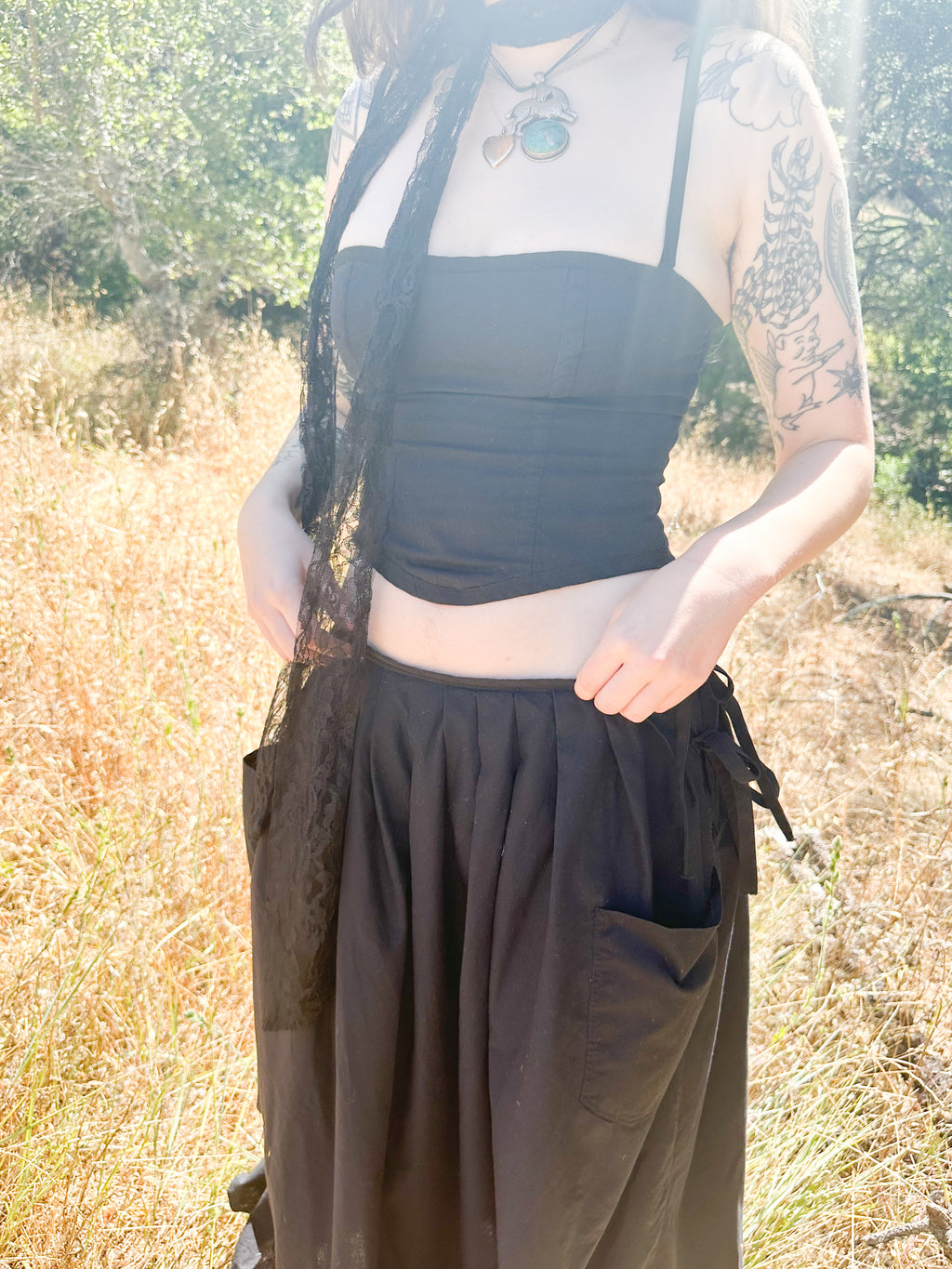 midnight corset tank & pleated maxi set