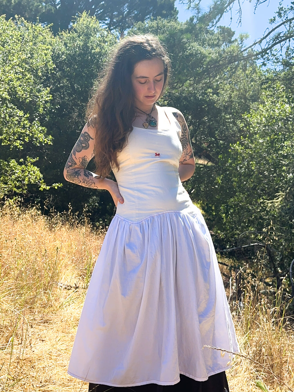 white n' red drop waist midi