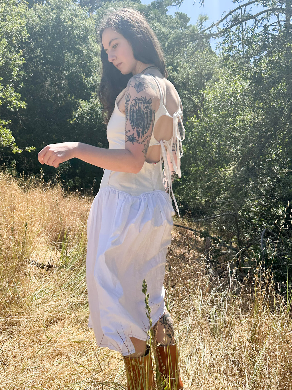 white n' red drop waist midi