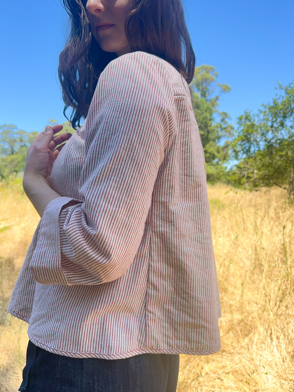 yali platinum pinstripe babydoll blouse