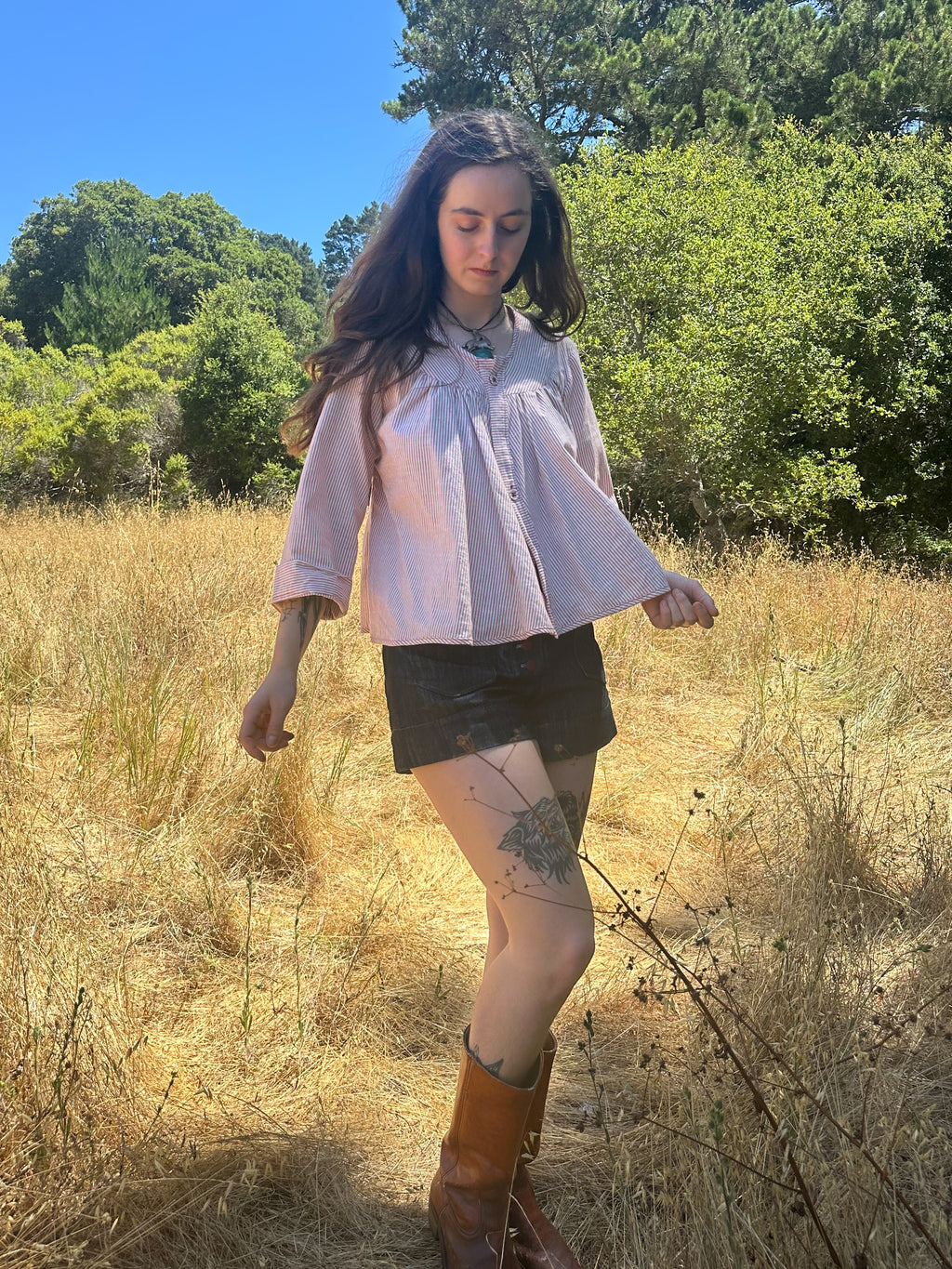 yali platinum pinstripe babydoll blouse