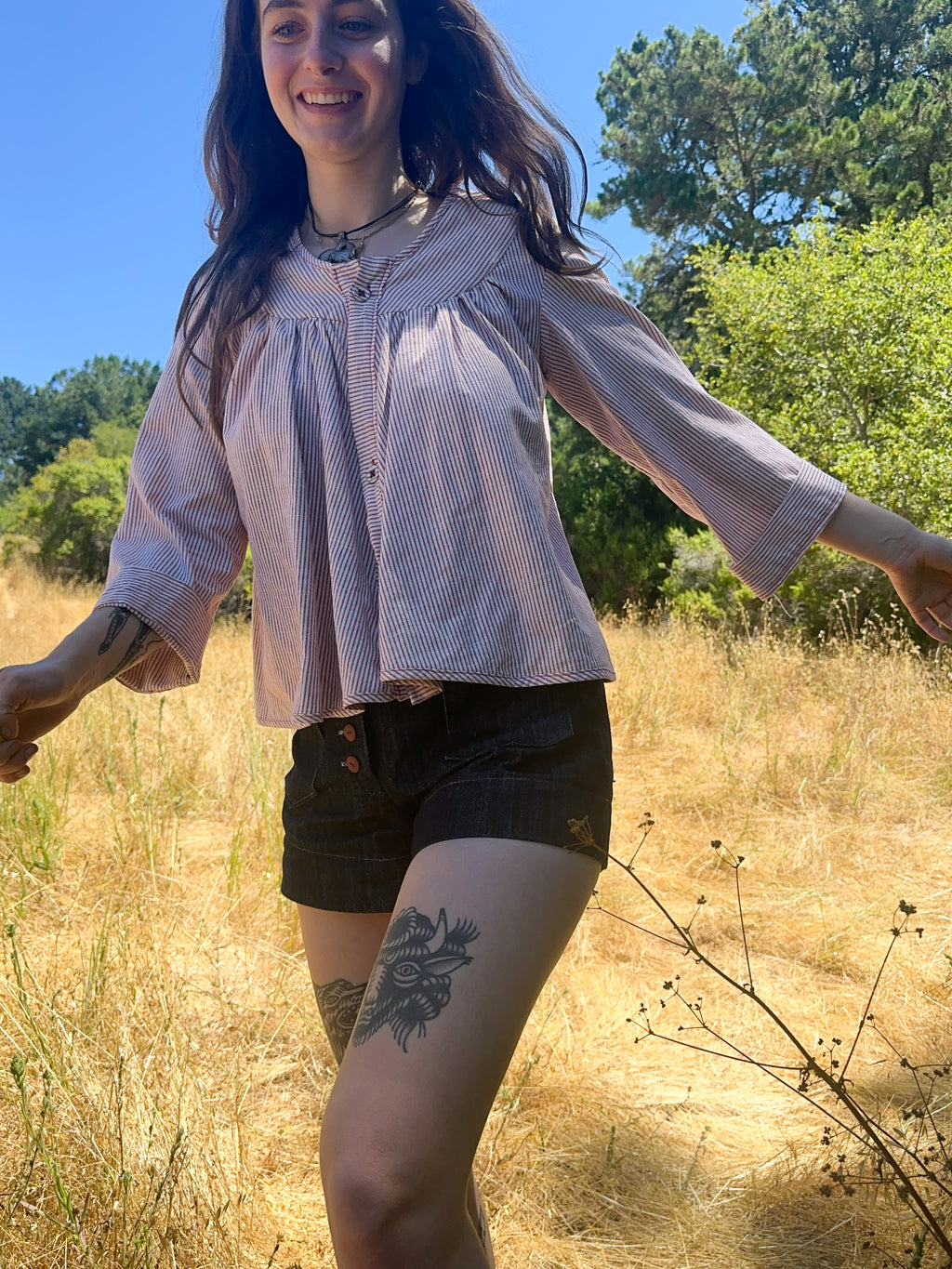 yali platinum pinstripe babydoll blouse